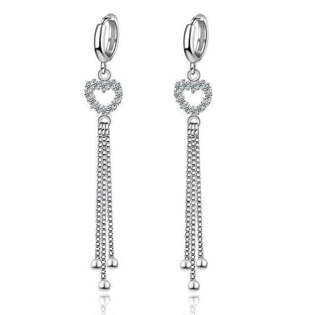 Foxanry New Arrival Long Tassel Earrings for Women Couples 925 Sterling Silver Terndy Charms Earring Wedding Jewelry Gifts