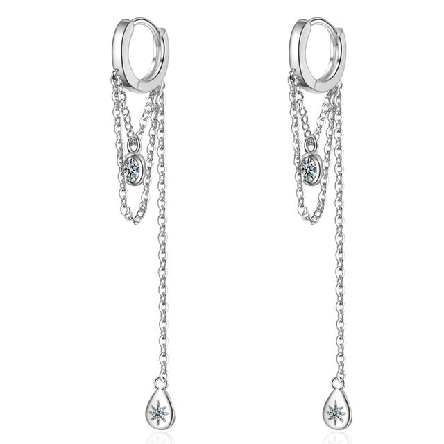 Foxanry New Arrival Long Tassel Earrings for Women Couples 925 Sterling Silver Terndy Charms Earring Wedding Jewelry Gifts