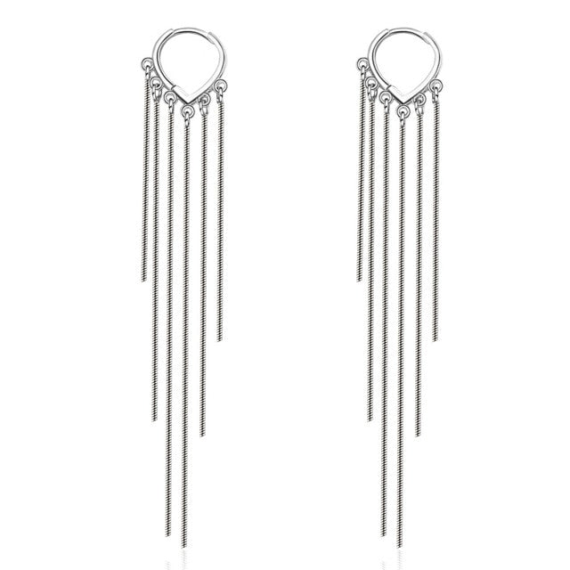 Foxanry New Arrival Long Tassel Earrings for Women Couples 925 Sterling Silver Terndy Charms Earring Wedding Jewelry Gifts