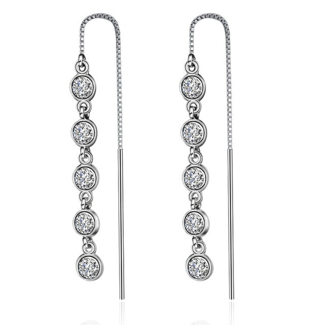 Foxanry New Arrival Long Tassel Earrings for Women Couples 925 Sterling Silver Terndy Charms Earring Wedding Jewelry Gifts
