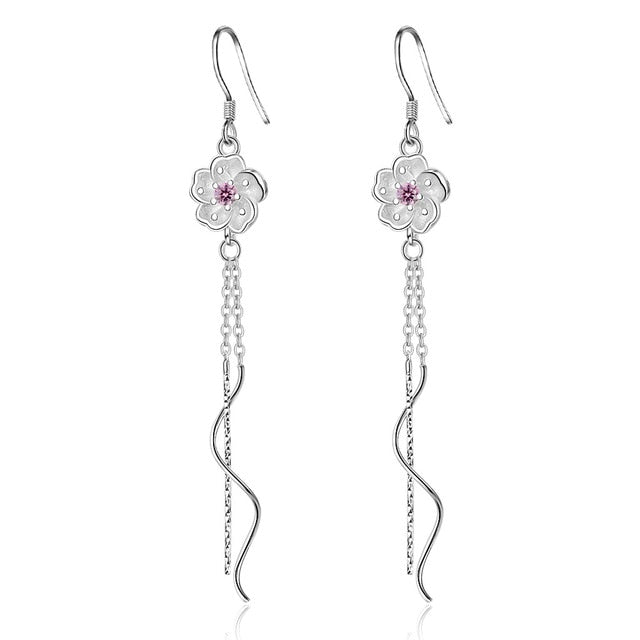 Foxanry New Arrival Long Tassel Earrings for Women Couples 925 Sterling Silver Terndy Charms Earring Wedding Jewelry Gifts