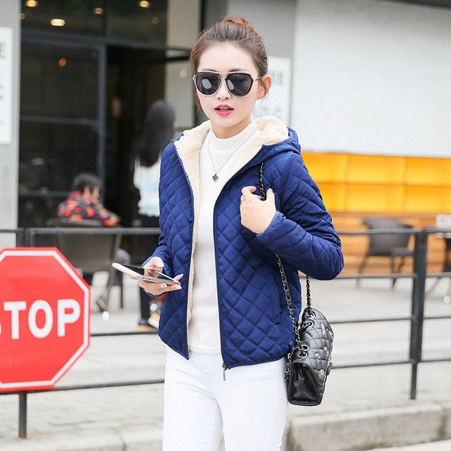 Autumn 2020 New Parkas basic jackets Female Women Winter plus velvet lamb hooded Coats Cotton Winter Jacket Womens Outwear coat