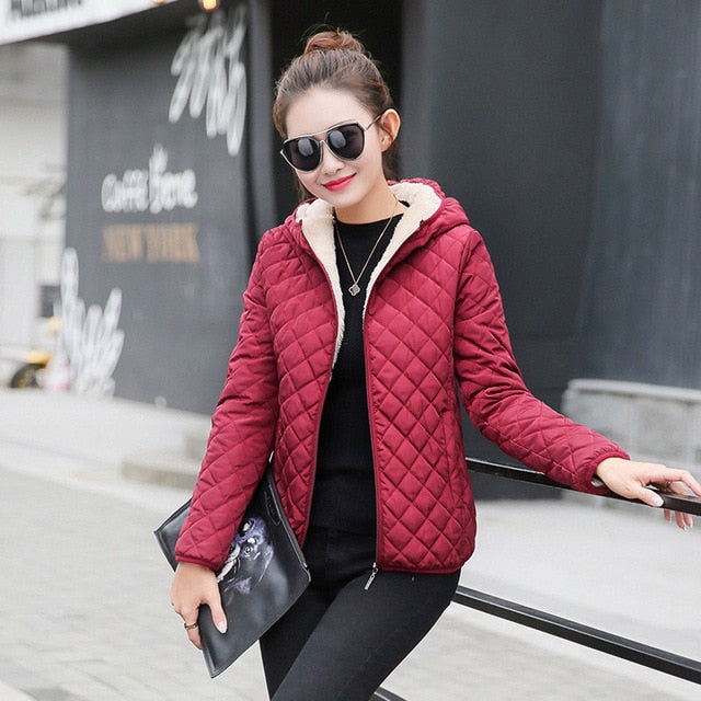 Autumn 2020 New Parkas basic jackets Female Women Winter plus velvet lamb hooded Coats Cotton Winter Jacket Womens Outwear coat