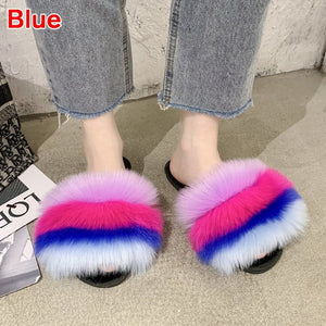 2020 Women Furry Slippers Ladies Shoes Cute Plush Fox Hair Fluffy Sandals Women's Fur Slippers Winter Warm Slippers Women Hot