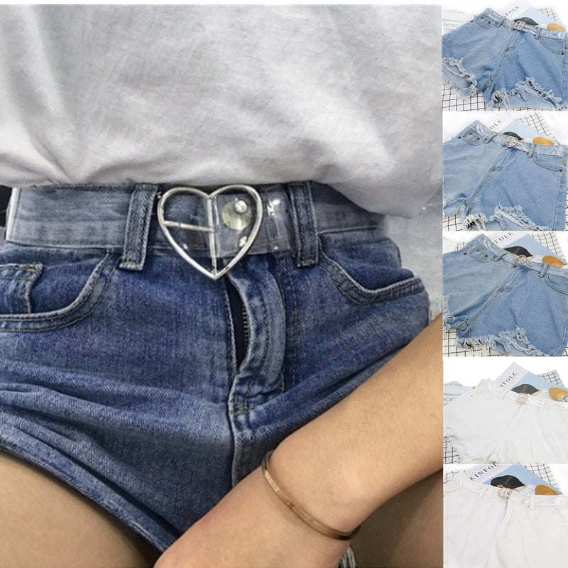 Women's Cute Transparent Belt Female Heart Buckle Waist Sweet Belt Fashion Waistband Ladies Jeans Dress Belt