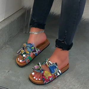 Puimentiua  Leopard Women Slipper Bow Sandal Summer Open Toe Platform Slide Ladies Fashion Hollow Light Slip On Sandals