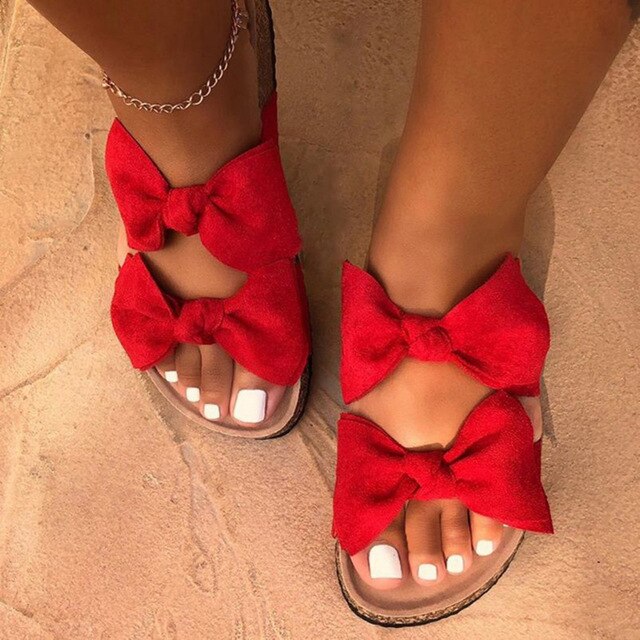 Puimentiua  Leopard Women Slipper Bow Sandal Summer Open Toe Platform Slide Ladies Fashion Hollow Light Slip On Sandals