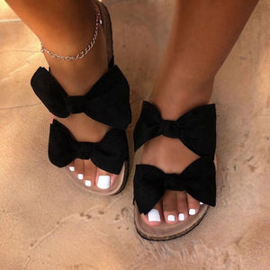 Puimentiua  Leopard Women Slipper Bow Sandal Summer Open Toe Platform Slide Ladies Fashion Hollow Light Slip On Sandals