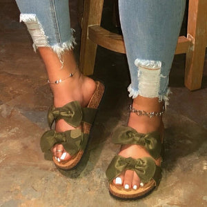 Puimentiua  Leopard Women Slipper Bow Sandal Summer Open Toe Platform Slide Ladies Fashion Hollow Light Slip On Sandals