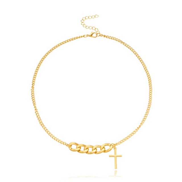 New Arrival  Cross Pendant Necklace Collier Femme Gold Silver Color Cross Choker Necklace Collar Jewelry XL226