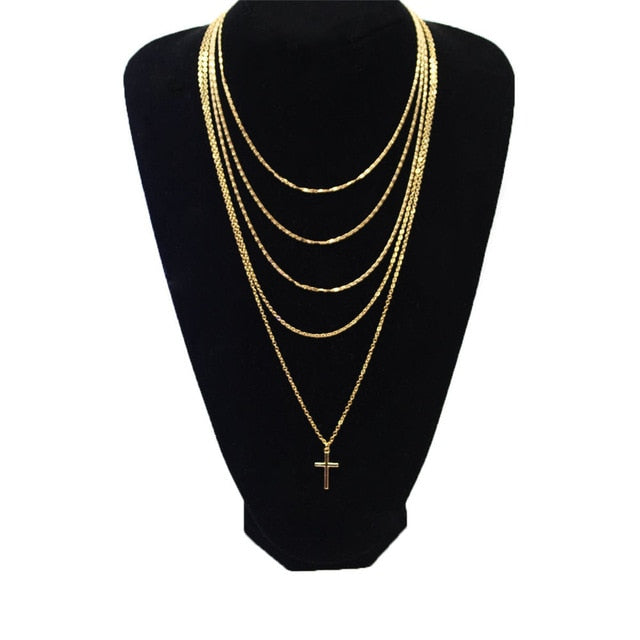 New Arrival  Cross Pendant Necklace Collier Femme Gold Silver Color Cross Choker Necklace Collar Jewelry XL226