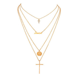 New Arrival  Cross Pendant Necklace Collier Femme Gold Silver Color Cross Choker Necklace Collar Jewelry XL226