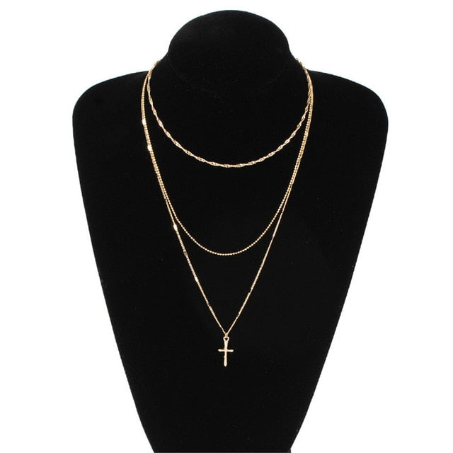 New Arrival  Cross Pendant Necklace Collier Femme Gold Silver Color Cross Choker Necklace Collar Jewelry XL226
