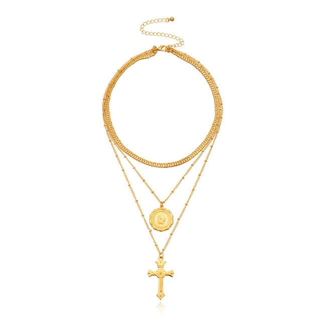 New Arrival  Cross Pendant Necklace Collier Femme Gold Silver Color Cross Choker Necklace Collar Jewelry XL226