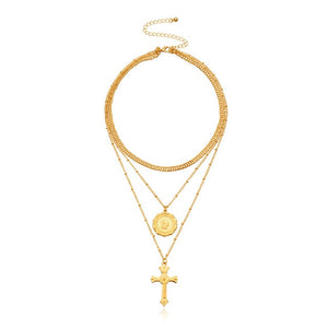New Arrival  Cross Pendant Necklace Collier Femme Gold Silver Color Cross Choker Necklace Collar Jewelry XL226