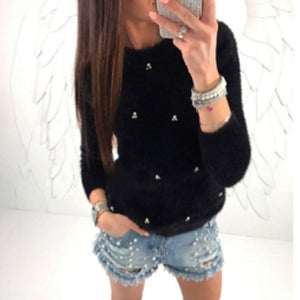 S-5XL Autumn Winter Sweater Women Pullovers Bead Plush Knitted Sweater Female Pull Femme Hiver Jersey Mujer Plus Size