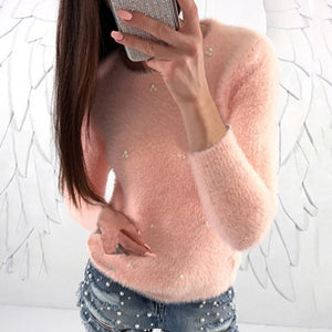 S-5XL Autumn Winter Sweater Women Pullovers Bead Plush Knitted Sweater Female Pull Femme Hiver Jersey Mujer Plus Size