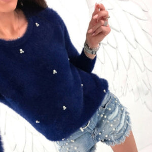 S-5XL Autumn Winter Sweater Women Pullovers Bead Plush Knitted Sweater Female Pull Femme Hiver Jersey Mujer Plus Size