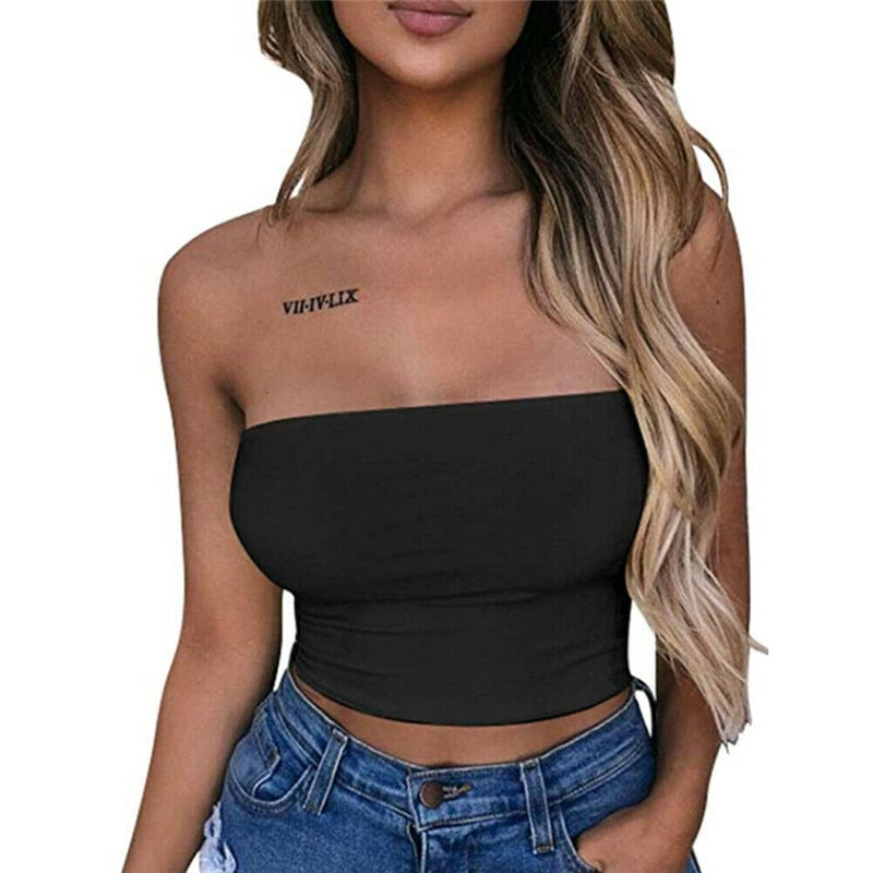 2020 New Women Sexy Casual Crop Top Vest Summer Solid Sleeveless Tube Tank Top Cami Retro Off-shoulder T Shirt blusas Bustier
