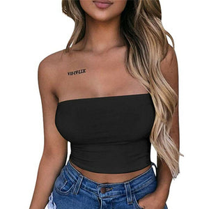 2020 New Women Sexy Casual Crop Top Vest Summer Solid Sleeveless Tube Tank Top Cami Retro Off-shoulder T Shirt blusas Bustier