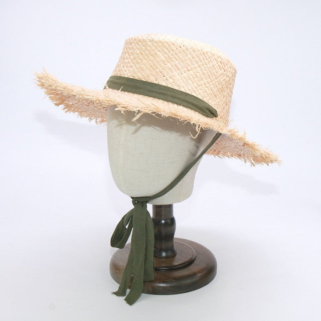 Wholesale STAR Parent-child Panama Hats For Women Wide Large Brim Beach Sun Hats With Fashion Long Belt Visor Hat Raffia Straw
