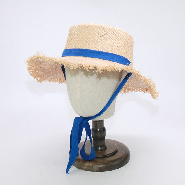 Wholesale STAR Parent-child Panama Hats For Women Wide Large Brim Beach Sun Hats With Fashion Long Belt Visor Hat Raffia Straw