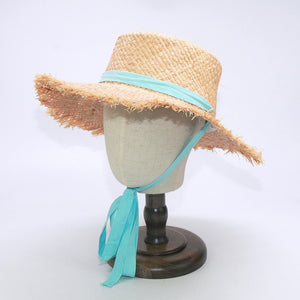 Wholesale STAR Parent-child Panama Hats For Women Wide Large Brim Beach Sun Hats With Fashion Long Belt Visor Hat Raffia Straw
