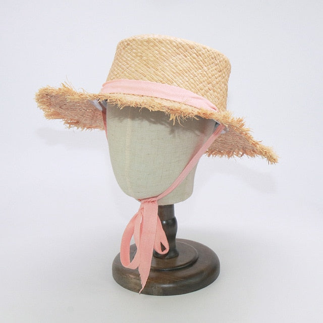 Wholesale STAR Parent-child Panama Hats For Women Wide Large Brim Beach Sun Hats With Fashion Long Belt Visor Hat Raffia Straw