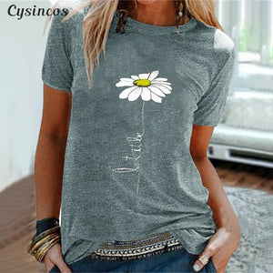 CYSINCOS Women Flower T-shirts Lady Fashion Short Sleeve Clothes Summer Shirt Top Tee O Neck Female Ladies Womens Tee T-Shirt