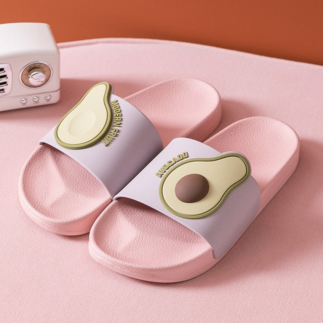 Summer Home Fruit Women Slippers Cute Cartoon Avocado Non-Slip Bathroom PVC Slippers Ladies Slides Indoor Couple Shoes Wholesale