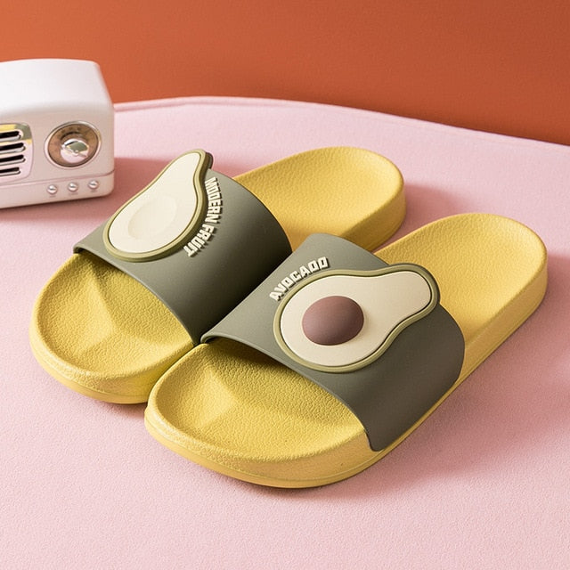 Summer Home Fruit Women Slippers Cute Cartoon Avocado Non-Slip Bathroom PVC Slippers Ladies Slides Indoor Couple Shoes Wholesale
