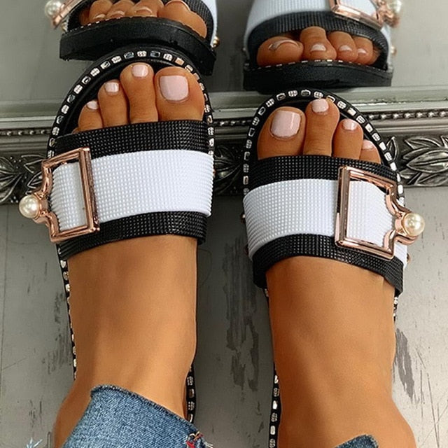 Summer Shoes Women Sandals 2020 Bling Flat Rhinestone Ladies Beach Sandles Designer Luxury Sandalias Mujer Sandels