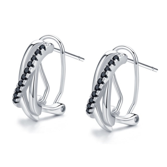 Classic Genuine 925 Sterling Silver Jewelry Black Spinel Stone Cute Stud Earrings for Women Bijoux Femme Boucles d'oreilles I023