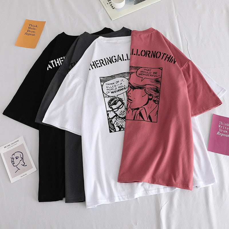 Japanese anime print graphic tees Women shirts Ulzznag short Sleeve Summer Tshirt Tops harajuku Loose Unisex Hip Hop Streetwear