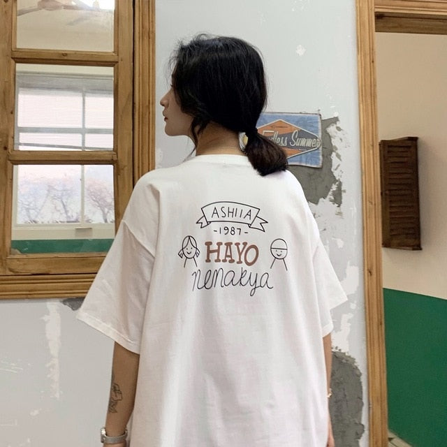 Japanese anime print graphic tees Women shirts Ulzznag short Sleeve Summer Tshirt Tops harajuku Loose Unisex Hip Hop Streetwear