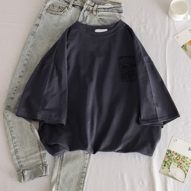 Japanese anime print graphic tees Women shirts Ulzznag short Sleeve Summer Tshirt Tops harajuku Loose Unisex Hip Hop Streetwear