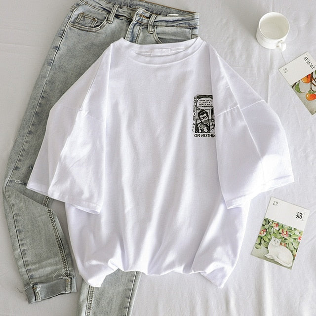 Japanese anime print graphic tees Women shirts Ulzznag short Sleeve Summer Tshirt Tops harajuku Loose Unisex Hip Hop Streetwear