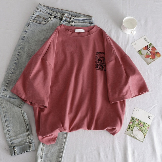 Japanese anime print graphic tees Women shirts Ulzznag short Sleeve Summer Tshirt Tops harajuku Loose Unisex Hip Hop Streetwear