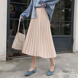 Surmiitro Elegant Solid Midi Pleated Skirt Women 2020 Autumn Winter Ladies Korean Red Black High Waist School Long Skirt Female