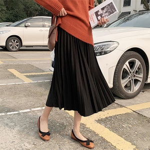 Surmiitro Elegant Solid Midi Pleated Skirt Women 2020 Autumn Winter Ladies Korean Red Black High Waist School Long Skirt Female