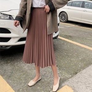 Surmiitro Elegant Solid Midi Pleated Skirt Women 2020 Autumn Winter Ladies Korean Red Black High Waist School Long Skirt Female