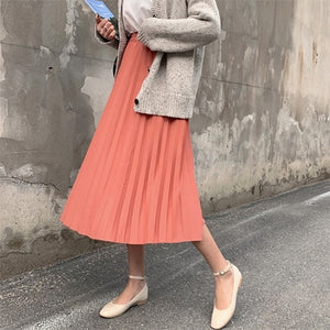 Surmiitro Elegant Solid Midi Pleated Skirt Women 2020 Autumn Winter Ladies Korean Red Black High Waist School Long Skirt Female
