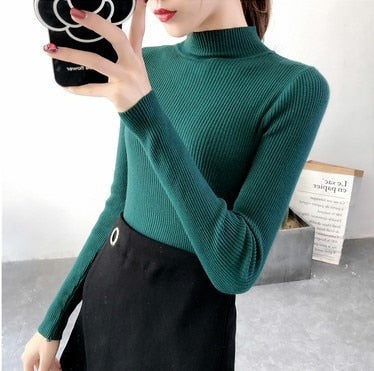 BEFORW 2020 Autumn Women lady sweater Solid Turtleneck sweater women slim sexy tight Bottoming Knitted Casual Pullovers Top
