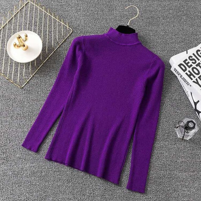 BEFORW 2020 Autumn Women lady sweater Solid Turtleneck sweater women slim sexy tight Bottoming Knitted Casual Pullovers Top