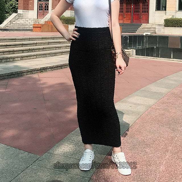 Faldas Mujer Moda Muslim Knitted High Waist Maxi Pencil Long Skirt Jupe Longue Femme Skirts Womens Clothing Jupe Crayon Femme