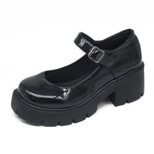 Rimocy 2020 New Black High Heels Shoes Women Pumps Fashion Patent Leather Platform Shoes Woman Round Toe Mary Jane Shoes Mujer