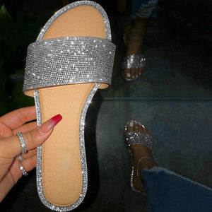 Summer Shoes Women Sandals 2020 Bling Flat Rhinestone Ladies Beach Sandles Designer Luxury Sandalias Mujer Sandels