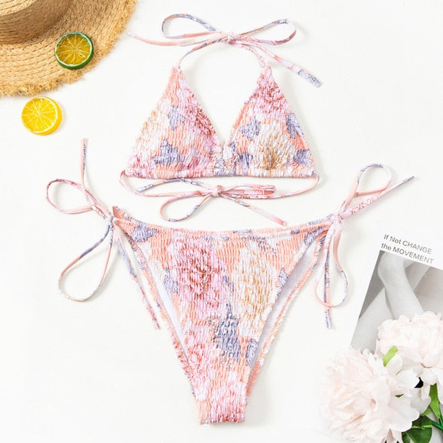 2020 Women Fashion Padded Bra Bikini Set Swimsuit Ladies Solid Bandage Push-up Triangle Swimwear Bathing Suits Biquini Swimwear