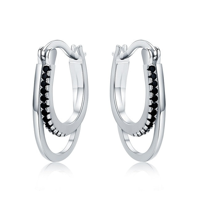 Classic Genuine 925 Sterling Silver Jewelry Black Spinel Stone Cute Stud Earrings for Women Bijoux Femme Boucles d'oreilles I023