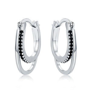 Classic Genuine 925 Sterling Silver Jewelry Black Spinel Stone Cute Stud Earrings for Women Bijoux Femme Boucles d'oreilles I023